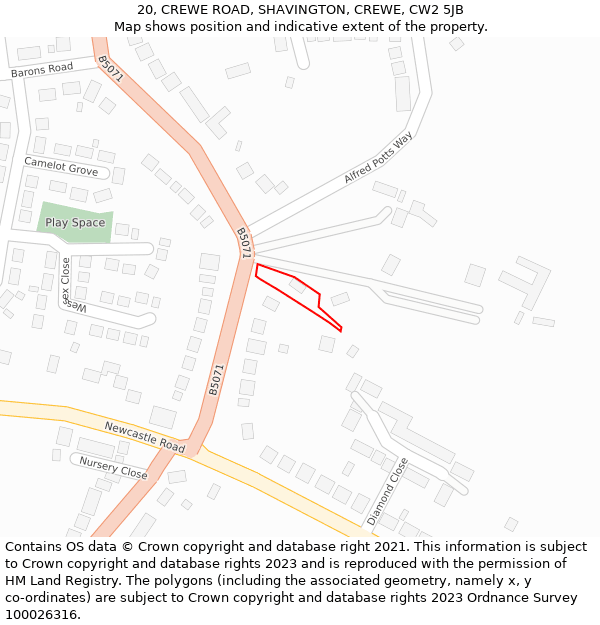 20, CREWE ROAD, SHAVINGTON, CREWE, CW2 5JB: Location map and indicative extent of plot