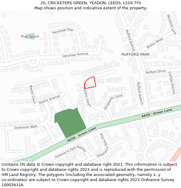 20, CRICKETERS GREEN, YEADON, LEEDS, LS19 7YS: Location map and indicative extent of plot