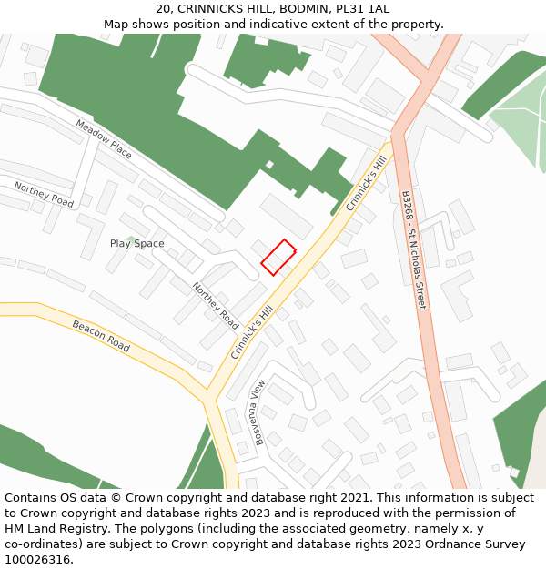 20, CRINNICKS HILL, BODMIN, PL31 1AL: Location map and indicative extent of plot