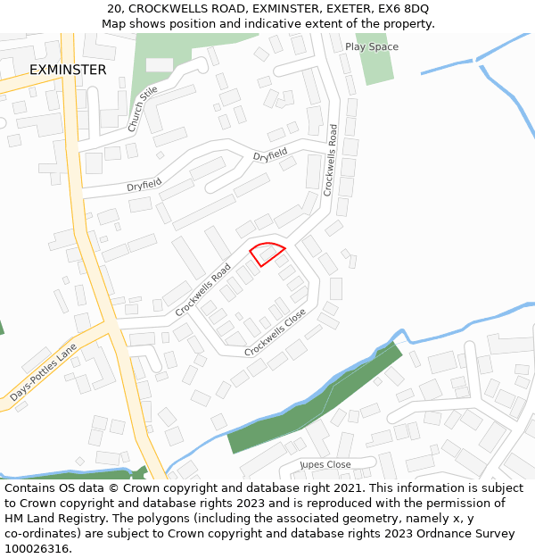 20, CROCKWELLS ROAD, EXMINSTER, EXETER, EX6 8DQ: Location map and indicative extent of plot