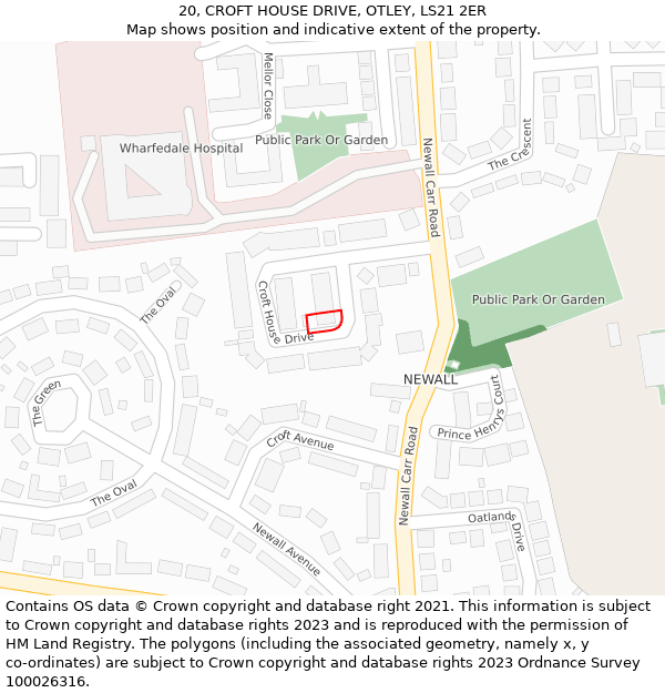 20, CROFT HOUSE DRIVE, OTLEY, LS21 2ER: Location map and indicative extent of plot