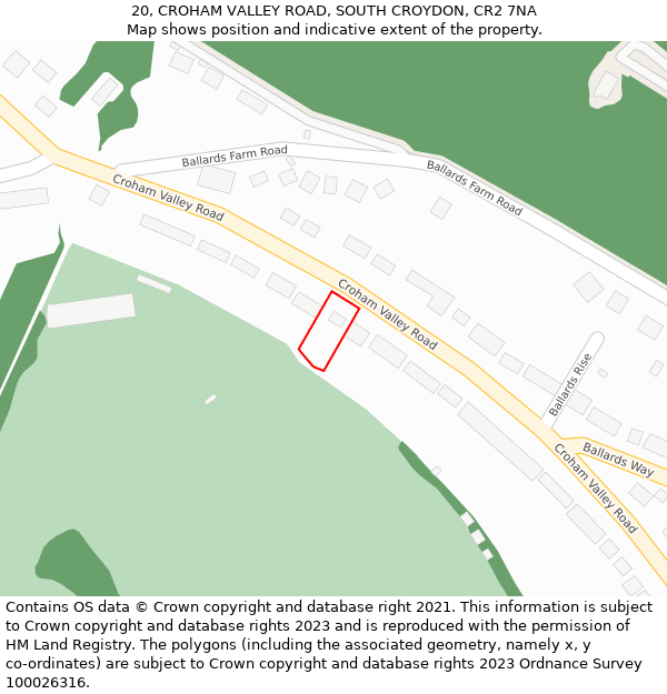 20, CROHAM VALLEY ROAD, SOUTH CROYDON, CR2 7NA: Location map and indicative extent of plot