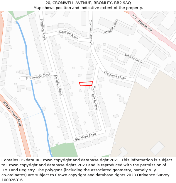 20, CROMWELL AVENUE, BROMLEY, BR2 9AQ: Location map and indicative extent of plot