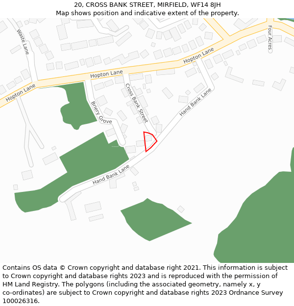 20, CROSS BANK STREET, MIRFIELD, WF14 8JH: Location map and indicative extent of plot