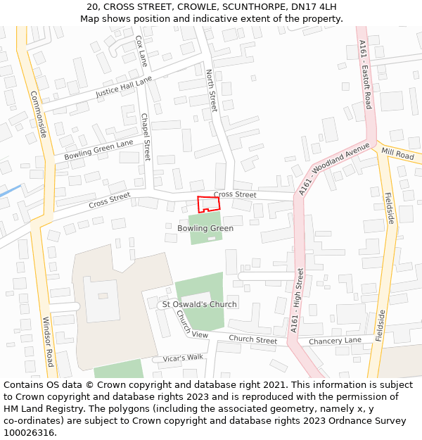 20, CROSS STREET, CROWLE, SCUNTHORPE, DN17 4LH: Location map and indicative extent of plot