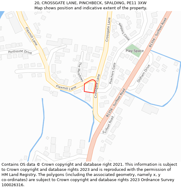 20, CROSSGATE LANE, PINCHBECK, SPALDING, PE11 3XW: Location map and indicative extent of plot
