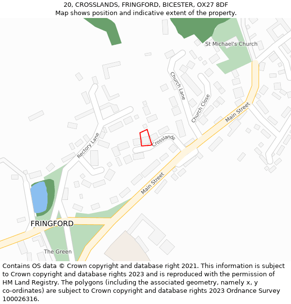 20, CROSSLANDS, FRINGFORD, BICESTER, OX27 8DF: Location map and indicative extent of plot