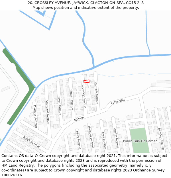 20, CROSSLEY AVENUE, JAYWICK, CLACTON-ON-SEA, CO15 2LS: Location map and indicative extent of plot