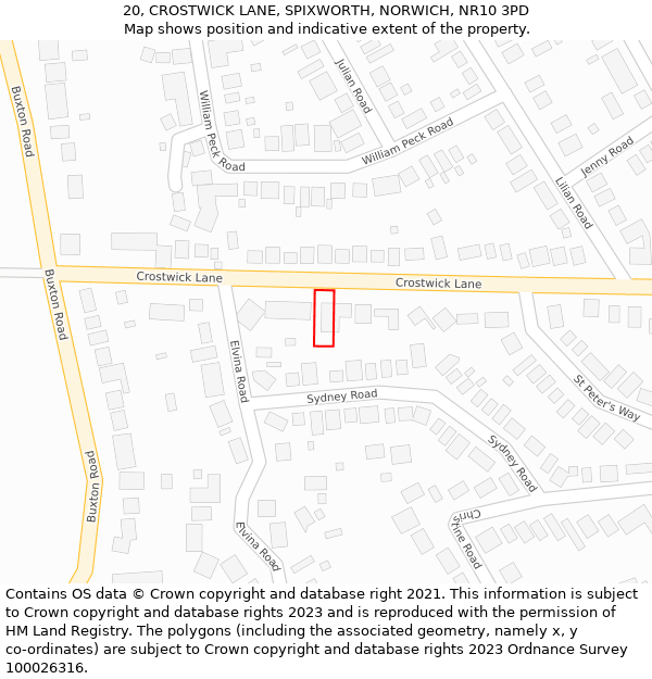 20, CROSTWICK LANE, SPIXWORTH, NORWICH, NR10 3PD: Location map and indicative extent of plot