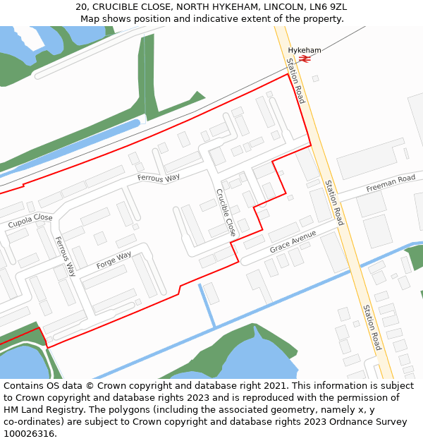 20, CRUCIBLE CLOSE, NORTH HYKEHAM, LINCOLN, LN6 9ZL: Location map and indicative extent of plot