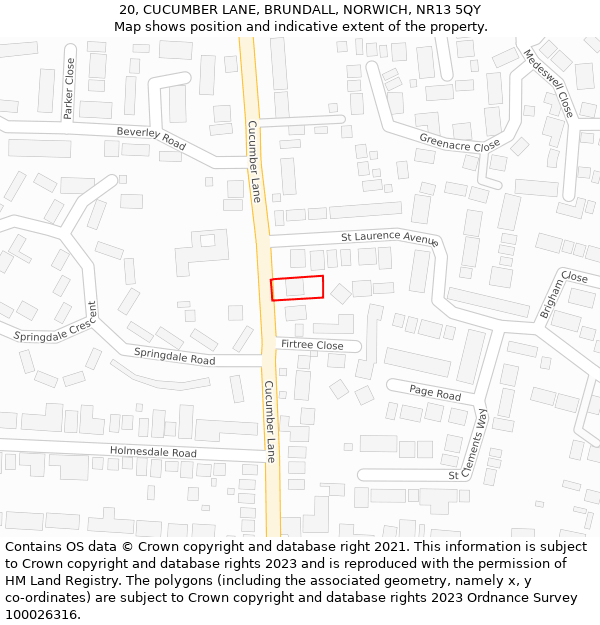 20, CUCUMBER LANE, BRUNDALL, NORWICH, NR13 5QY: Location map and indicative extent of plot