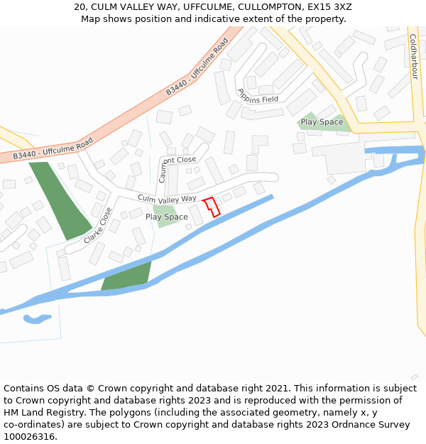 20, CULM VALLEY WAY, UFFCULME, CULLOMPTON, EX15 3XZ: Location map and indicative extent of plot