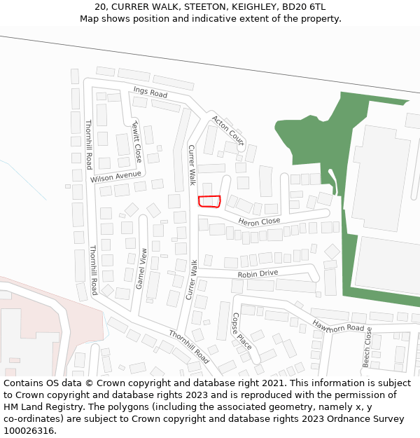 20, CURRER WALK, STEETON, KEIGHLEY, BD20 6TL: Location map and indicative extent of plot