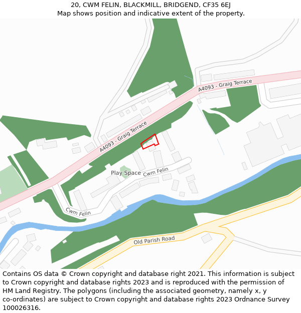 20, CWM FELIN, BLACKMILL, BRIDGEND, CF35 6EJ: Location map and indicative extent of plot