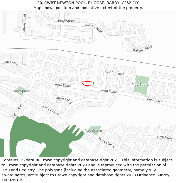 20, CWRT NEWTON POOL, RHOOSE, BARRY, CF62 3LY: Location map and indicative extent of plot