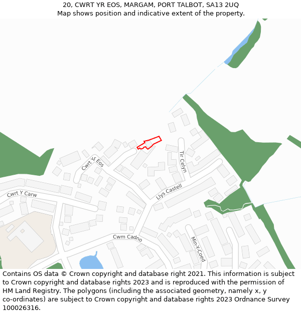 20, CWRT YR EOS, MARGAM, PORT TALBOT, SA13 2UQ: Location map and indicative extent of plot