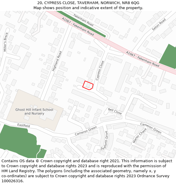 20, CYPRESS CLOSE, TAVERHAM, NORWICH, NR8 6QG: Location map and indicative extent of plot