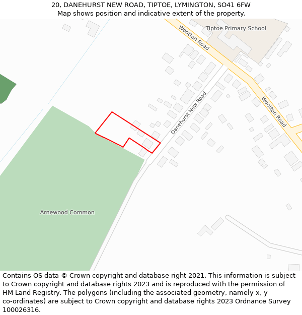 20, DANEHURST NEW ROAD, TIPTOE, LYMINGTON, SO41 6FW: Location map and indicative extent of plot