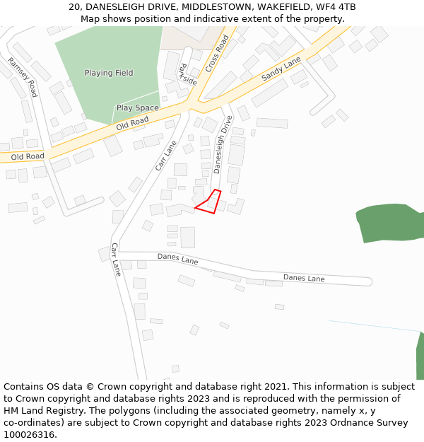 20, DANESLEIGH DRIVE, MIDDLESTOWN, WAKEFIELD, WF4 4TB: Location map and indicative extent of plot