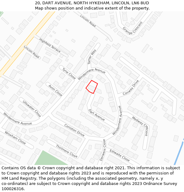 20, DART AVENUE, NORTH HYKEHAM, LINCOLN, LN6 8UD: Location map and indicative extent of plot