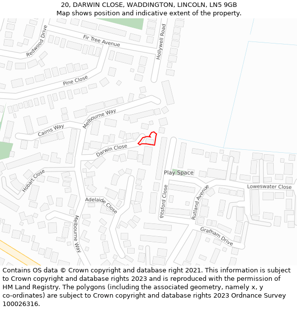 20, DARWIN CLOSE, WADDINGTON, LINCOLN, LN5 9GB: Location map and indicative extent of plot