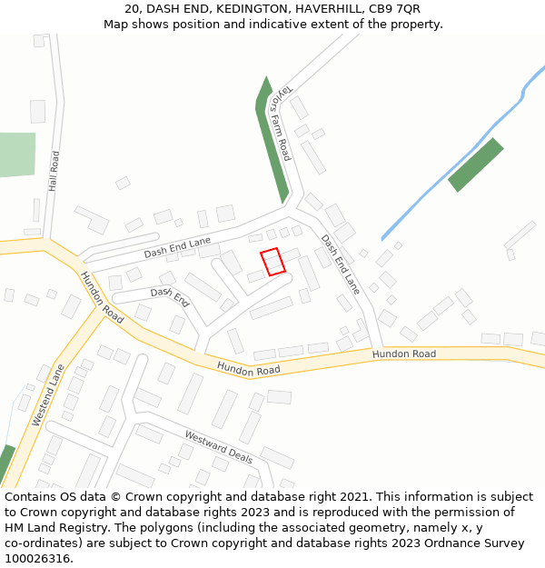 20, DASH END, KEDINGTON, HAVERHILL, CB9 7QR: Location map and indicative extent of plot