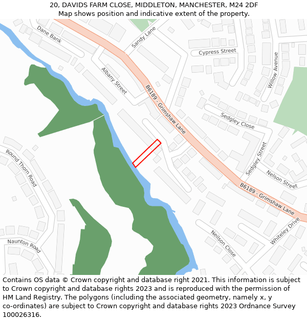 20, DAVIDS FARM CLOSE, MIDDLETON, MANCHESTER, M24 2DF: Location map and indicative extent of plot