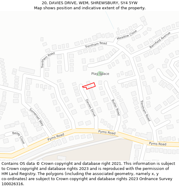 20, DAVIES DRIVE, WEM, SHREWSBURY, SY4 5YW: Location map and indicative extent of plot