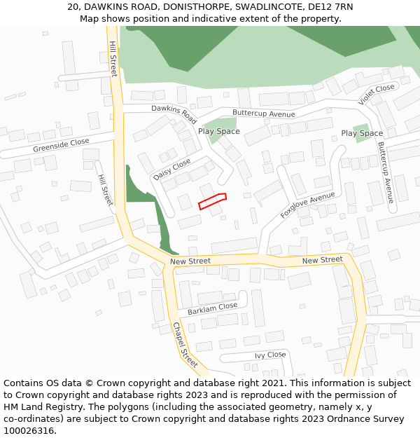 20, DAWKINS ROAD, DONISTHORPE, SWADLINCOTE, DE12 7RN: Location map and indicative extent of plot
