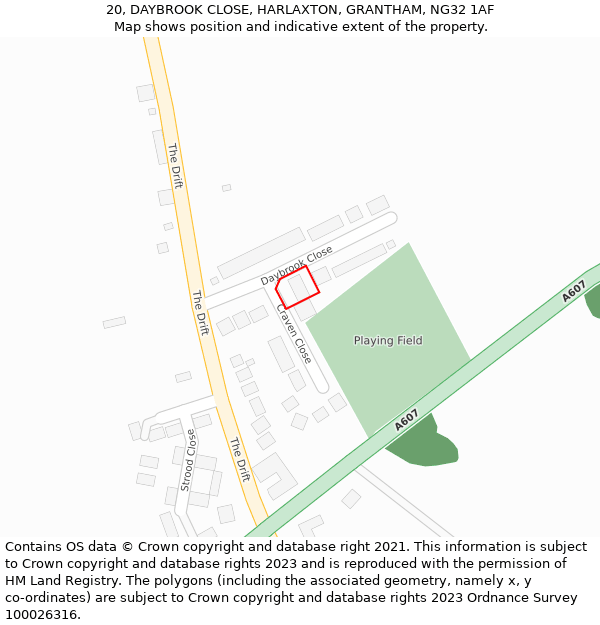 20, DAYBROOK CLOSE, HARLAXTON, GRANTHAM, NG32 1AF: Location map and indicative extent of plot