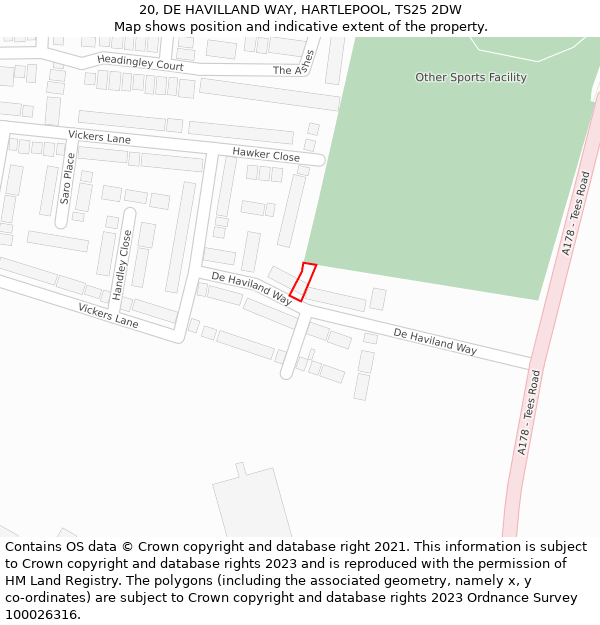 20, DE HAVILLAND WAY, HARTLEPOOL, TS25 2DW: Location map and indicative extent of plot