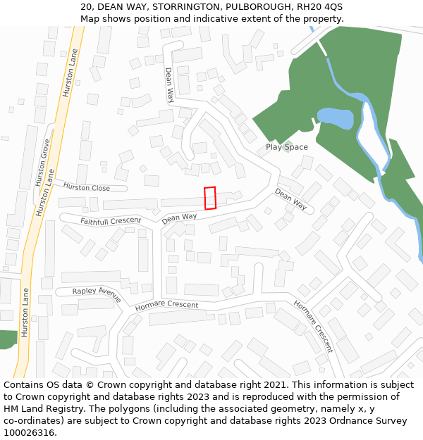 20, DEAN WAY, STORRINGTON, PULBOROUGH, RH20 4QS: Location map and indicative extent of plot