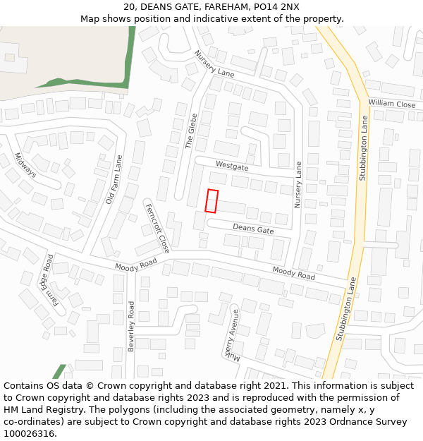 20, DEANS GATE, FAREHAM, PO14 2NX: Location map and indicative extent of plot