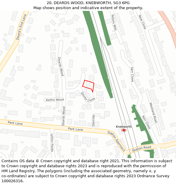 20, DEARDS WOOD, KNEBWORTH, SG3 6PG: Location map and indicative extent of plot