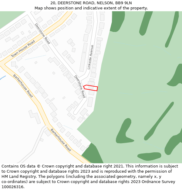 20, DEERSTONE ROAD, NELSON, BB9 9LN: Location map and indicative extent of plot