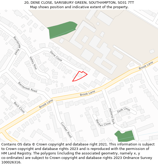 20, DENE CLOSE, SARISBURY GREEN, SOUTHAMPTON, SO31 7TT: Location map and indicative extent of plot