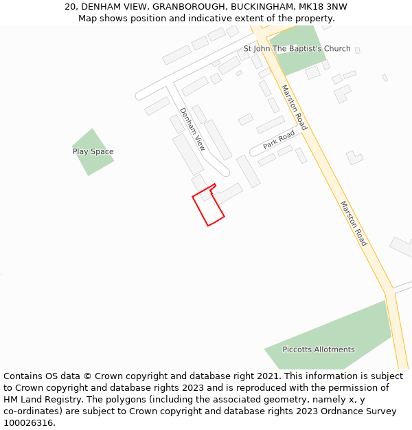 20, DENHAM VIEW, GRANBOROUGH, BUCKINGHAM, MK18 3NW: Location map and indicative extent of plot