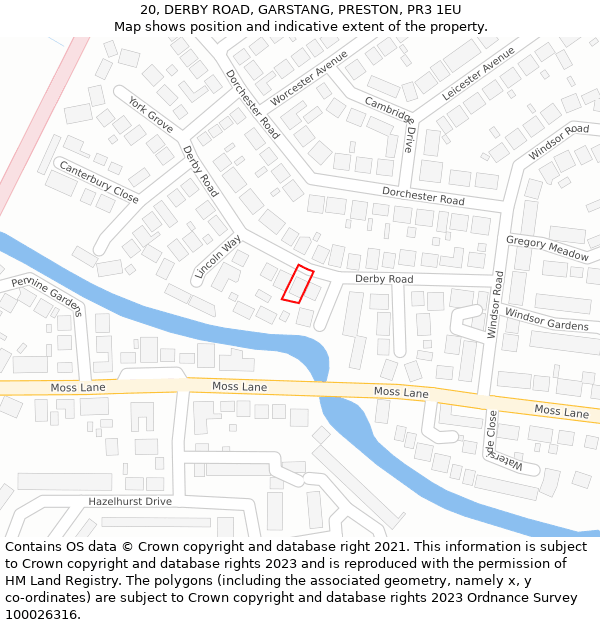 20, DERBY ROAD, GARSTANG, PRESTON, PR3 1EU: Location map and indicative extent of plot