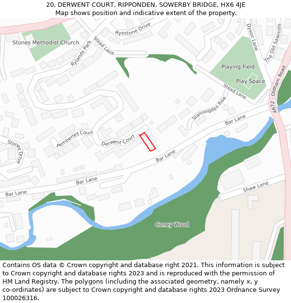 20, DERWENT COURT, RIPPONDEN, SOWERBY BRIDGE, HX6 4JE: Location map and indicative extent of plot