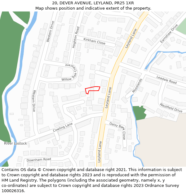 20, DEVER AVENUE, LEYLAND, PR25 1XR: Location map and indicative extent of plot