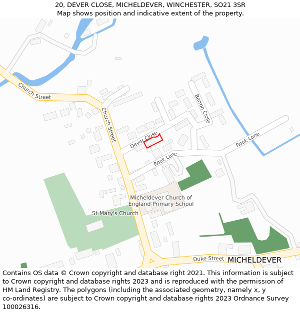 20, DEVER CLOSE, MICHELDEVER, WINCHESTER, SO21 3SR: Location map and indicative extent of plot