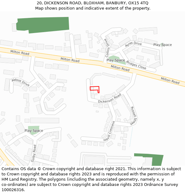 20, DICKENSON ROAD, BLOXHAM, BANBURY, OX15 4TQ: Location map and indicative extent of plot