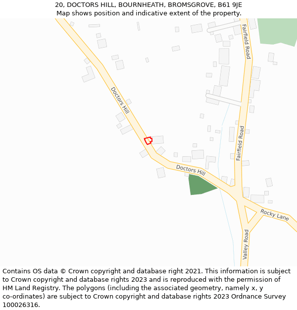 20, DOCTORS HILL, BOURNHEATH, BROMSGROVE, B61 9JE: Location map and indicative extent of plot