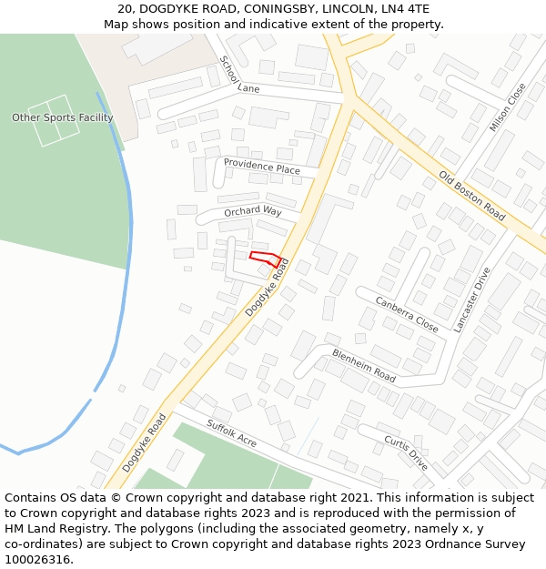 20, DOGDYKE ROAD, CONINGSBY, LINCOLN, LN4 4TE: Location map and indicative extent of plot