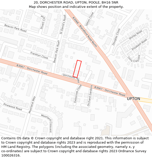 20, DORCHESTER ROAD, UPTON, POOLE, BH16 5NR: Location map and indicative extent of plot