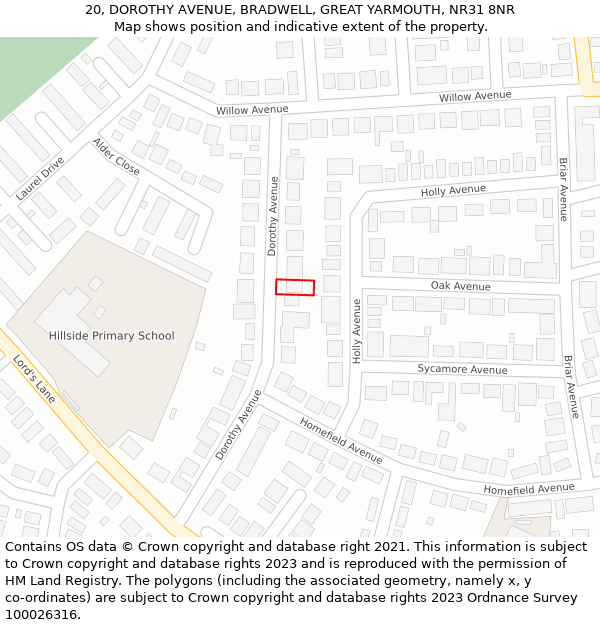 20, DOROTHY AVENUE, BRADWELL, GREAT YARMOUTH, NR31 8NR: Location map and indicative extent of plot