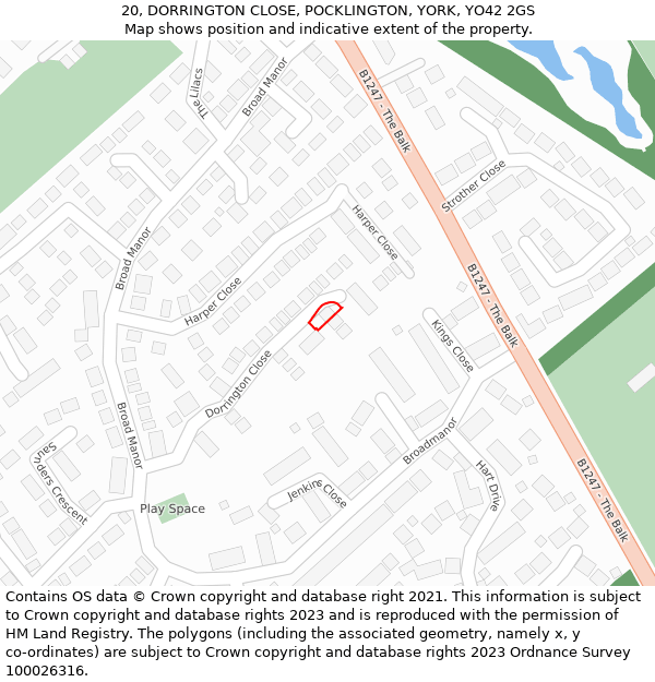 20, DORRINGTON CLOSE, POCKLINGTON, YORK, YO42 2GS: Location map and indicative extent of plot