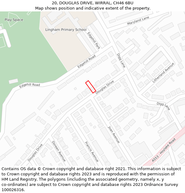 20, DOUGLAS DRIVE, WIRRAL, CH46 6BU: Location map and indicative extent of plot