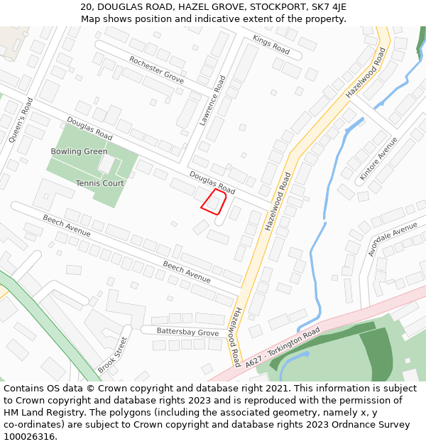 20, DOUGLAS ROAD, HAZEL GROVE, STOCKPORT, SK7 4JE: Location map and indicative extent of plot