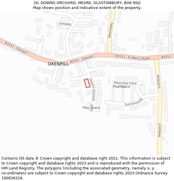 20, DOWNS ORCHARD, MEARE, GLASTONBURY, BA6 9SQ: Location map and indicative extent of plot